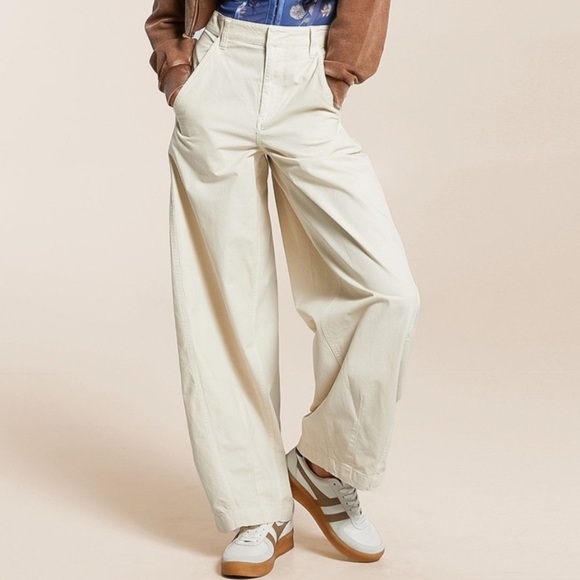 We The Free By Free People Rylee Wide Leg Chino Cotton Barrel Trousers - Picture 7 of 8